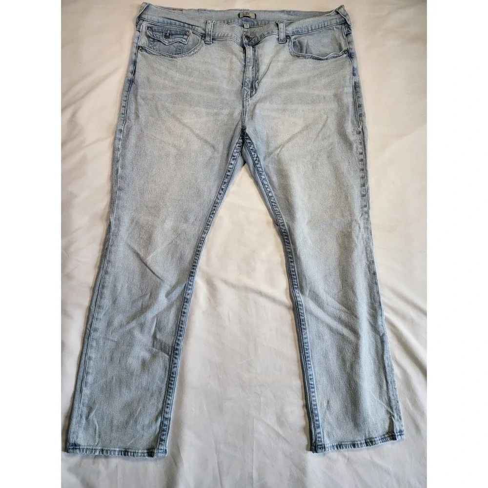 True Religion Ricky Relaxed Straight Jeans Mens‎ Size 46 Light Wash Flap Pocket